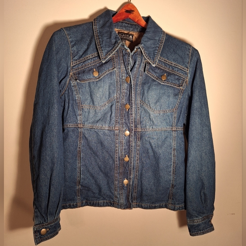 Black Diamond Quilted Lined Denim Jean Jacket Large WESTERN Chore FARM vintage